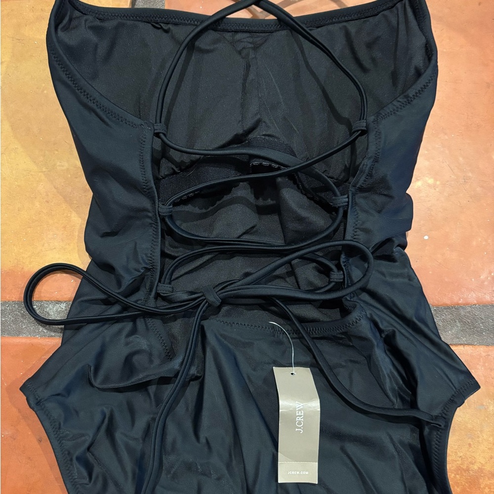 NWT: J. Crew Women’s Swimsuit with Lace-Up Tie | Black One-Piece Swimsuit - Picture 3 of 3